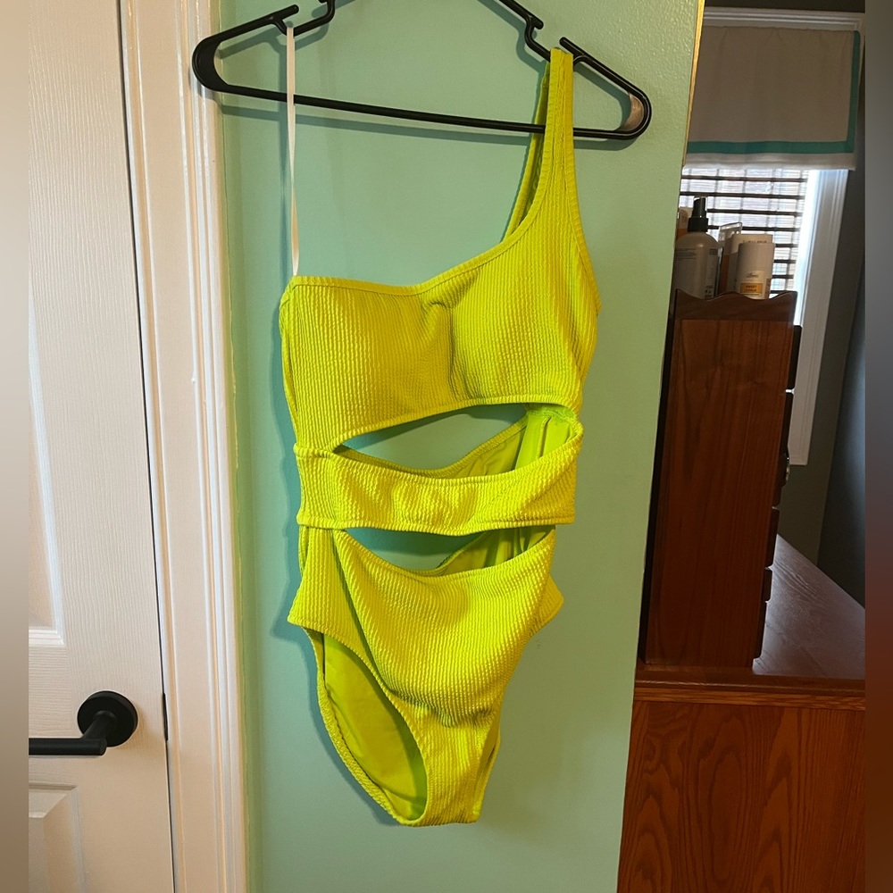 Aerie Crinkle Cut Out One Shoulder One Piece Swimsuit